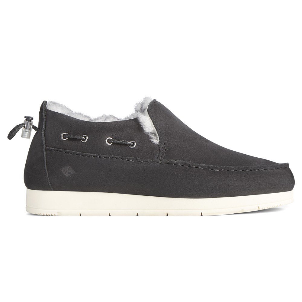 Sperry MocSider Cozy Premium Slip On  Womens Black Flats Casual STS86944