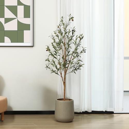 5FT Artificial Olive Tree with Natural Wood Trunk and Silk Leaves