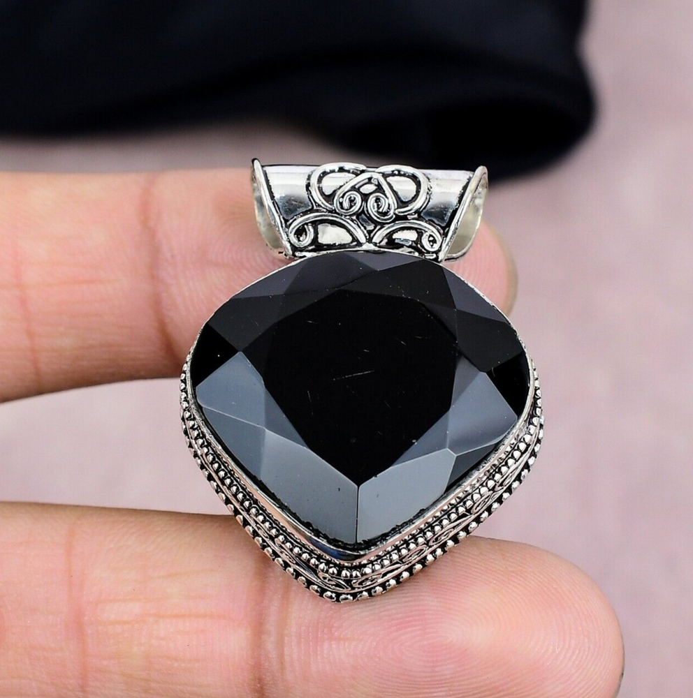 Black Onyx Gemstone Pendant Handmade 925 Sterling Silver Jewelry Party Gift