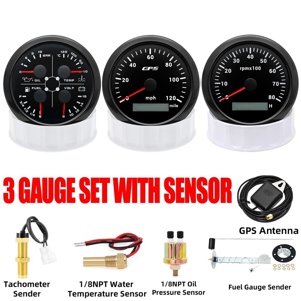 85mm GPS Speedometer 0-120MPH with Tachometer 4in Multifunctional 3 Gauge Set