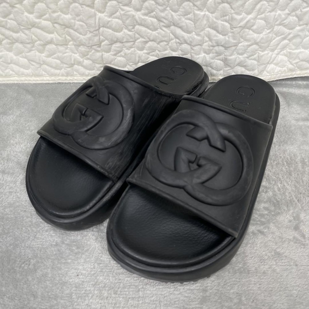 Gucci Mens Black Interlocking G Slide Sandals Thick Sole Size 8 US New