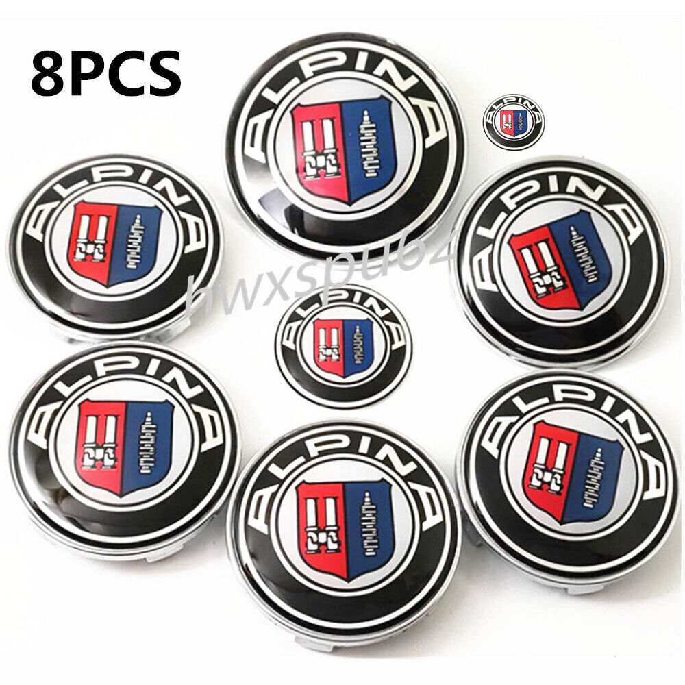 8PCS Car Hood Trunk Steering Wheel Center Hub Cap Emblem Caps Badge for ALPINA