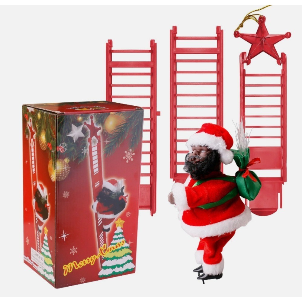 Electric Christmas Santa Claus Climbing Rope Ladder Musical Toy Decoration Xmas