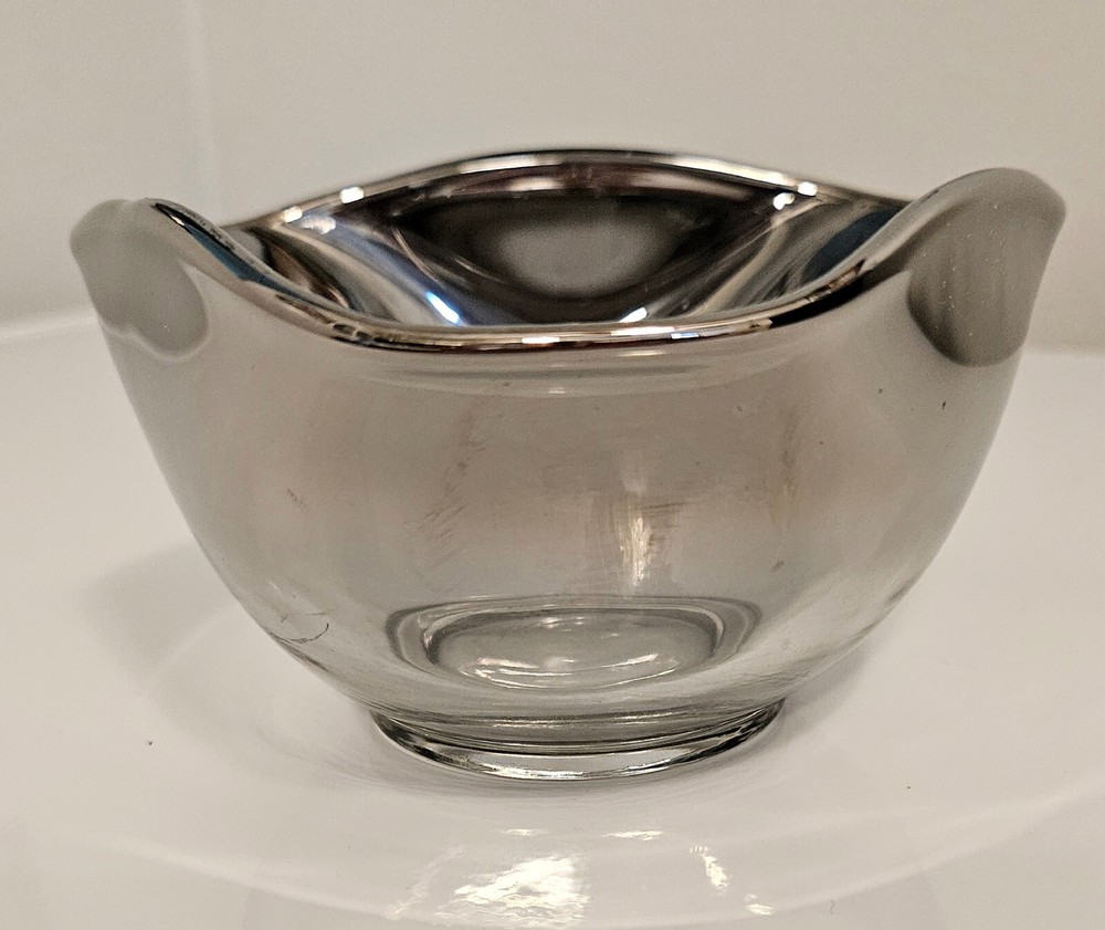 Vintage Silver Fade 3-Cornered 5 Inch Bowl for Candy Snacks & Dip #385