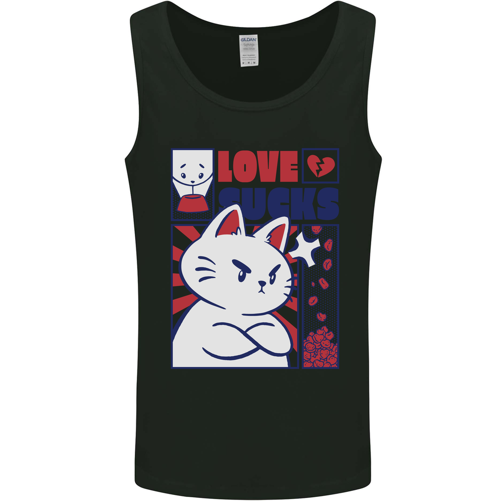 Cat Love Sucks Anti Valentines Singles Day Mens Vest Tank Top