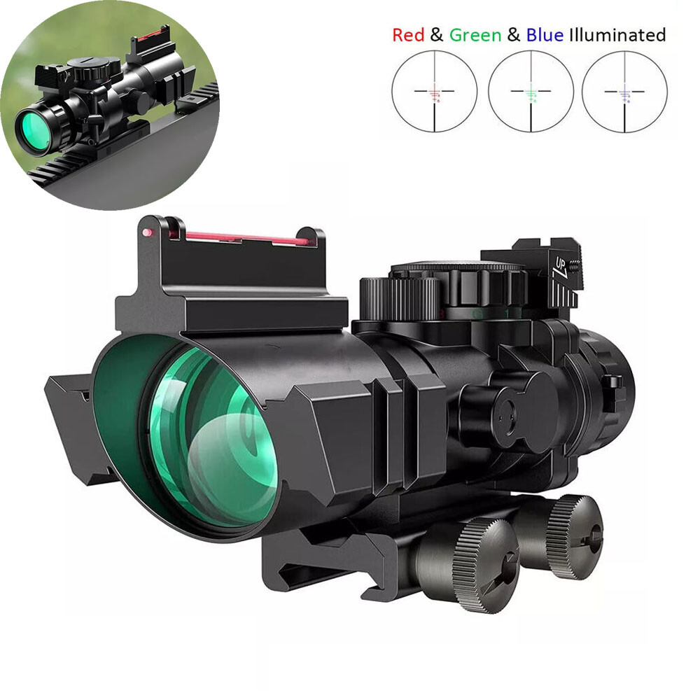 Hunting 4X32 Tactical Scope Tri-Illuminated Reticle Scope W/Fiber Optic Sight