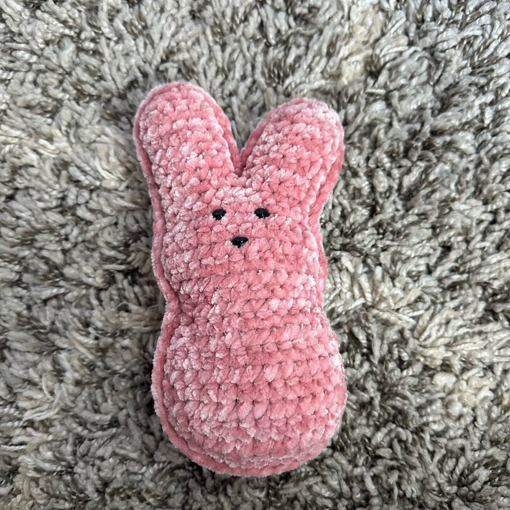 Handmade Crochet Pink Plush Bunny Rabbit Easter Basket Peep Stuffed Animal