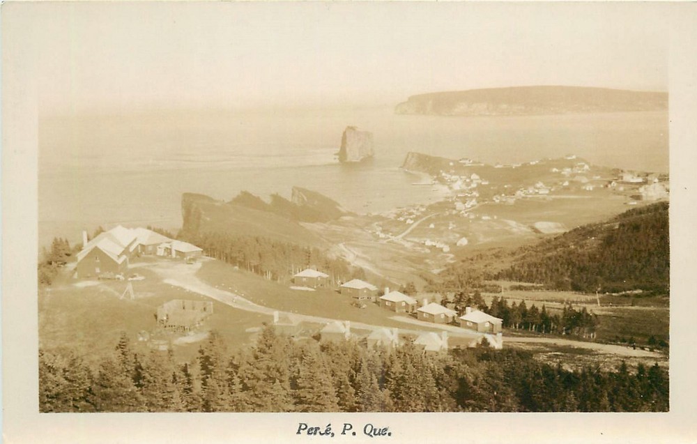 1930s Perce Quebec Canada Aerial View RPPC Postcard 25-7244