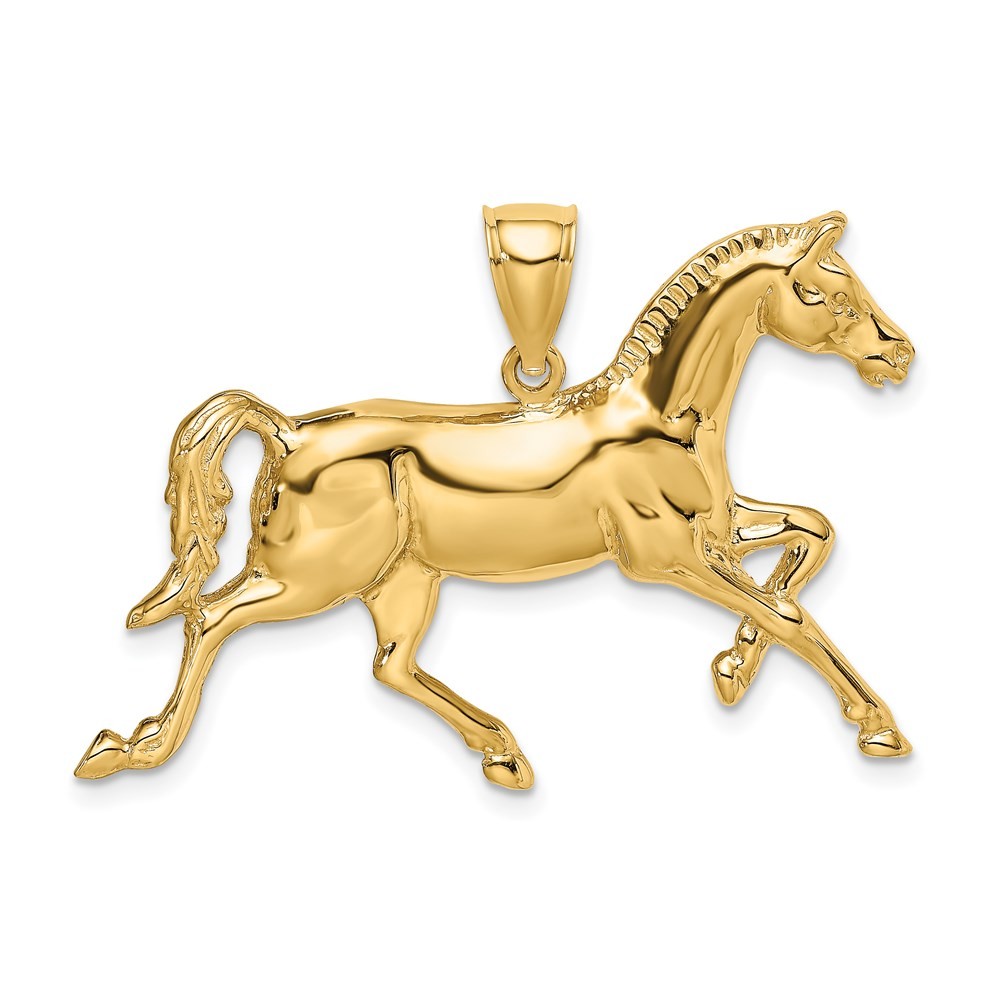 14k Yellow Gold Polished Trotting Horse Charm Pendant L-1.34 Inch, W-1.71 Inch