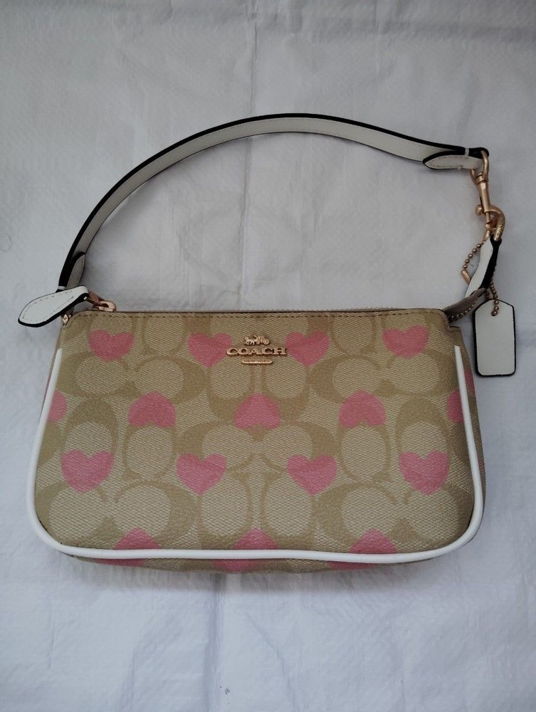 COACH Mini Shoulder Bag Heart Pink White Handle Stains