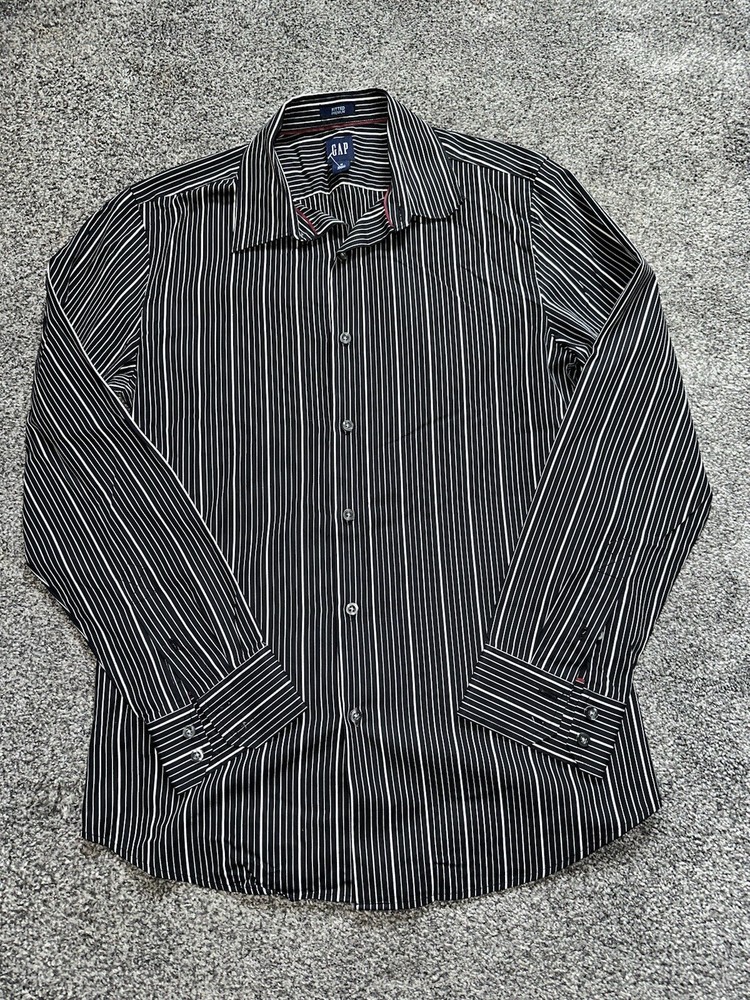 Mens Gap Shirt Size Medium Fitted Premium Button Down Striped Long Sleeve (12)
