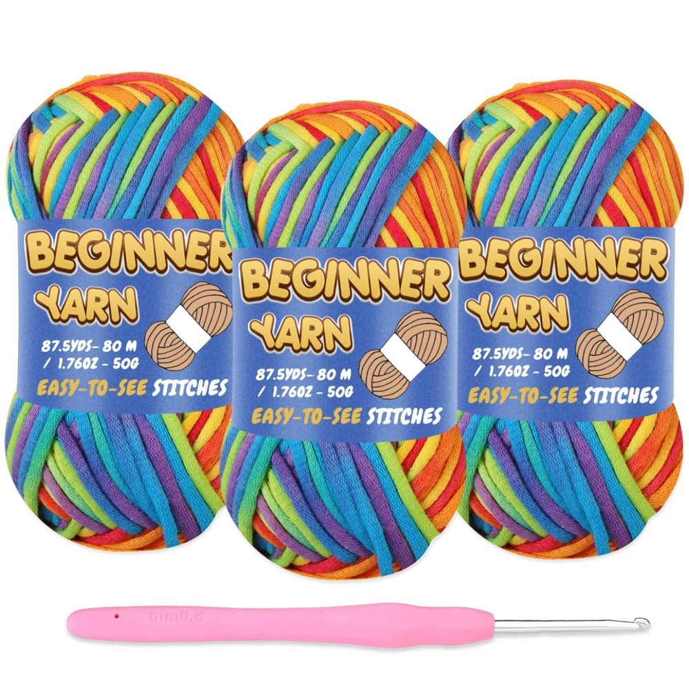 3 Pack Chunky Crochet Yarn for Beginners with Easy-to-See Stitches