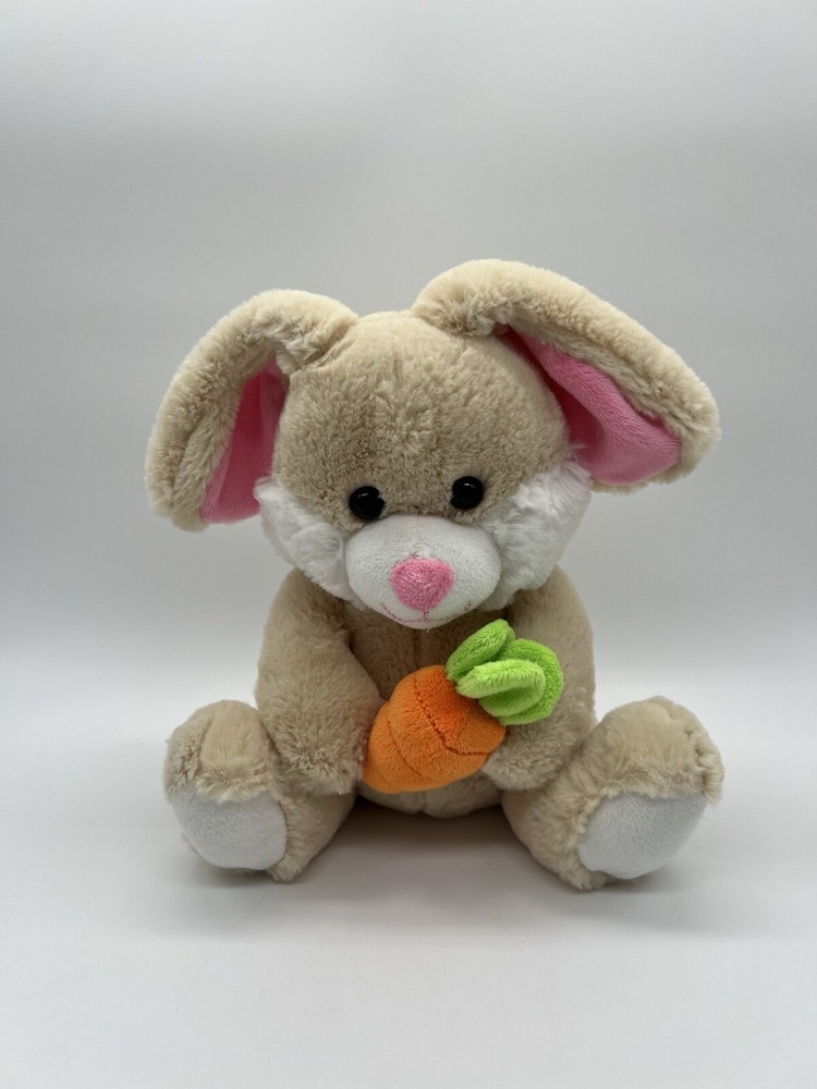 Animal Adventure Tan Plush Bunny Rabbit holding CARROT 2016 Stuffed Animal 8”