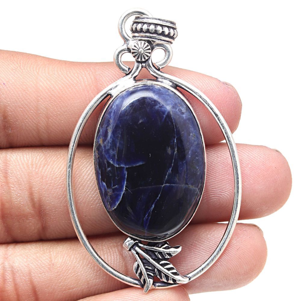 Handmade Antique Blue Sodalite Gemstone Necklace 2.25 Inches