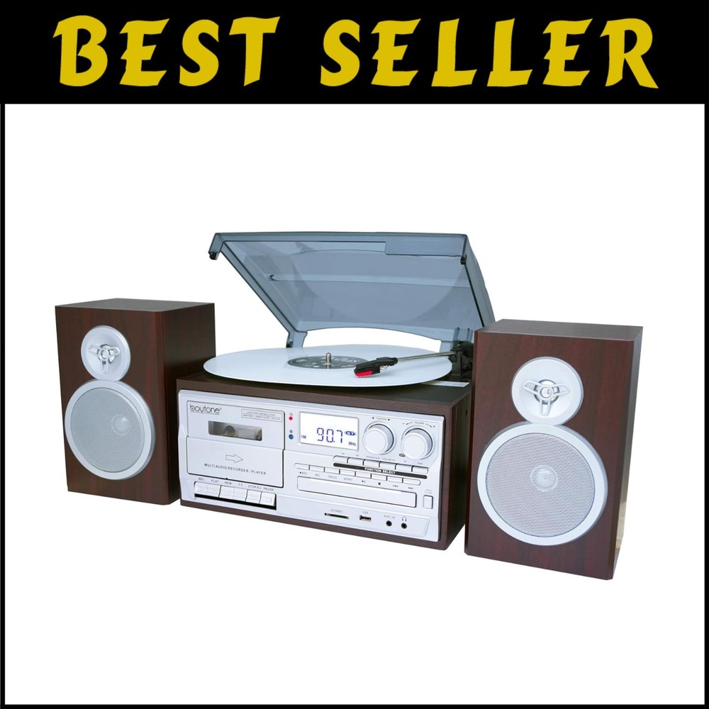 Vintage Silver Retro Record Player with Bluetooth Cassette CD Player Modern Style