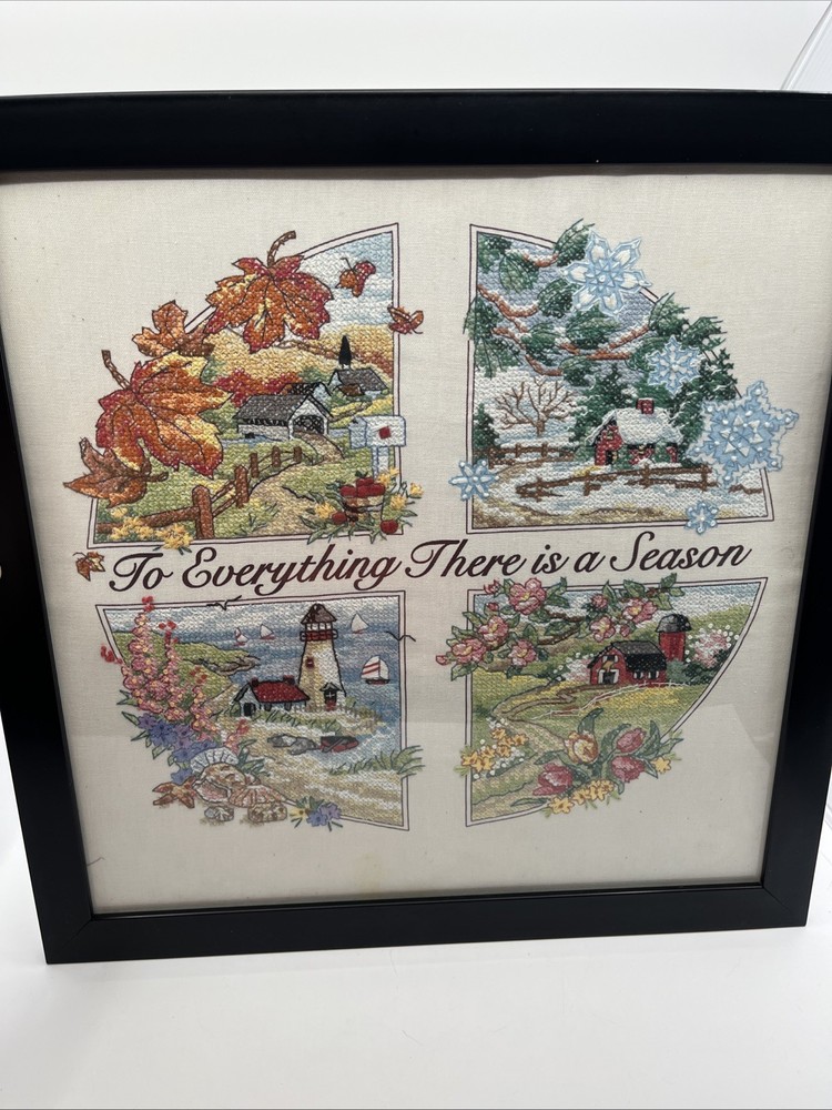 Seasonal Needlepoint To Everything A Season Finished Framed Art 17”x17”-image