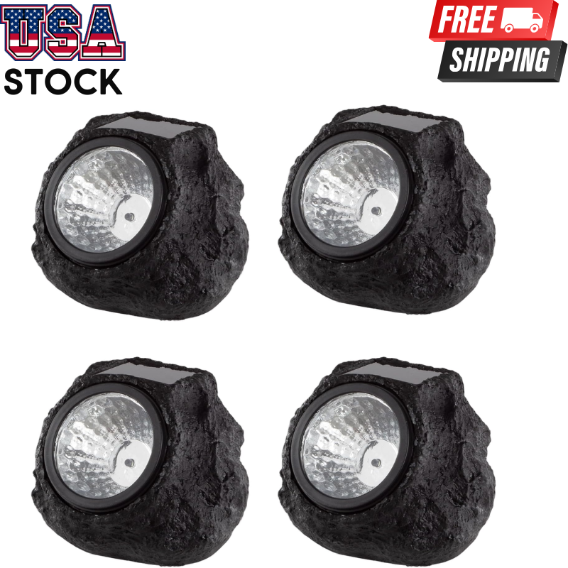 4-Pack Solar LED Rock Lights for Outdoor Landscaping Auto On/Off Waterproof Spotlights