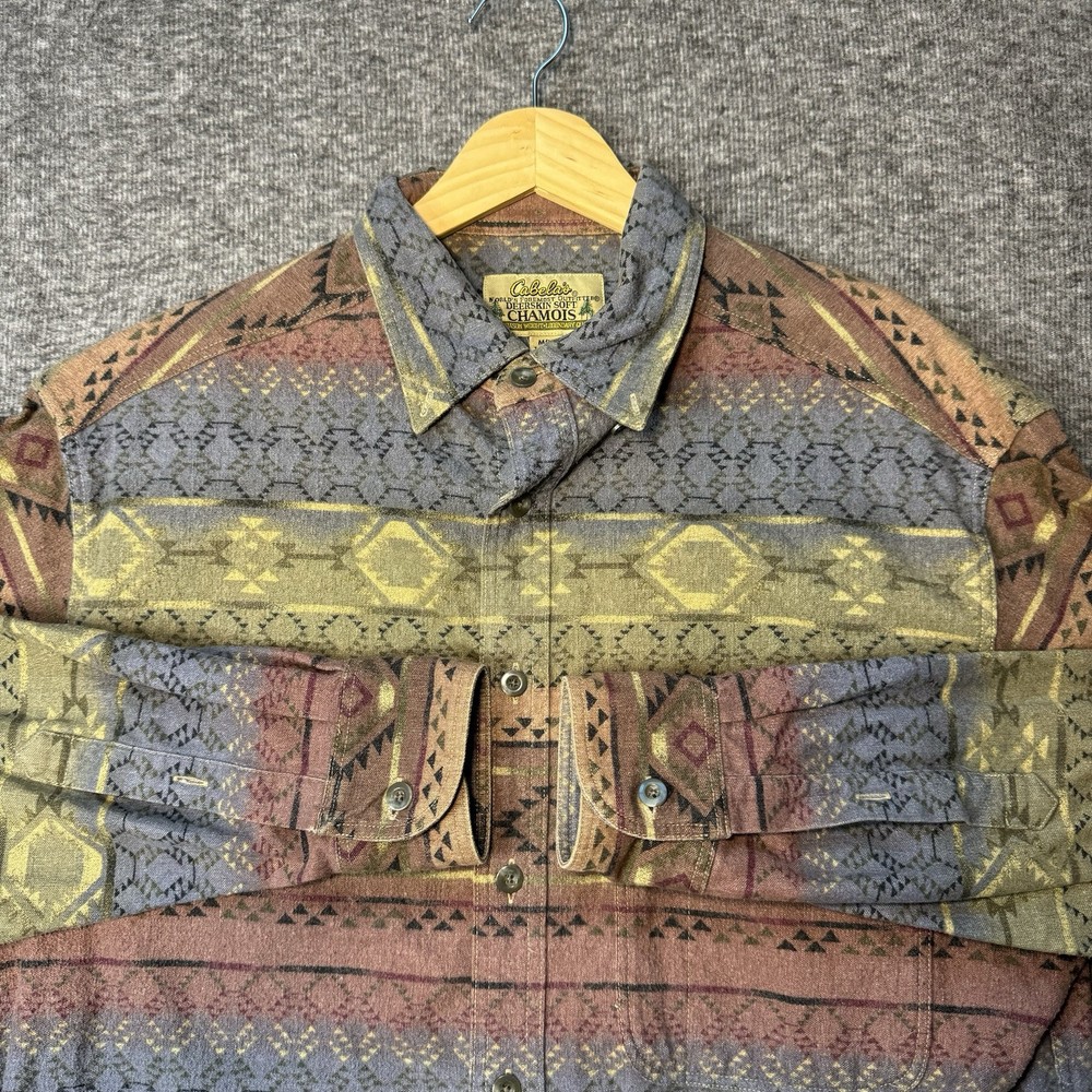Cabelas Deerskin Soft Button Up Flannel Shirt Aztec Southwestern Chamois Mens L