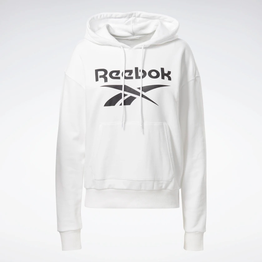 Women Reebok Logo French Terry Pullover Hoodie Size Medium M White Black GP8794
