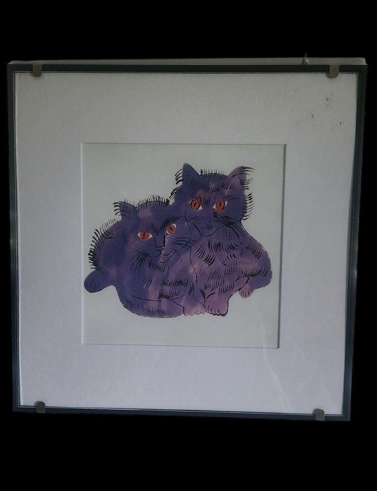 Ikea Framed Print Andy Warhol Two Cats Purple Print