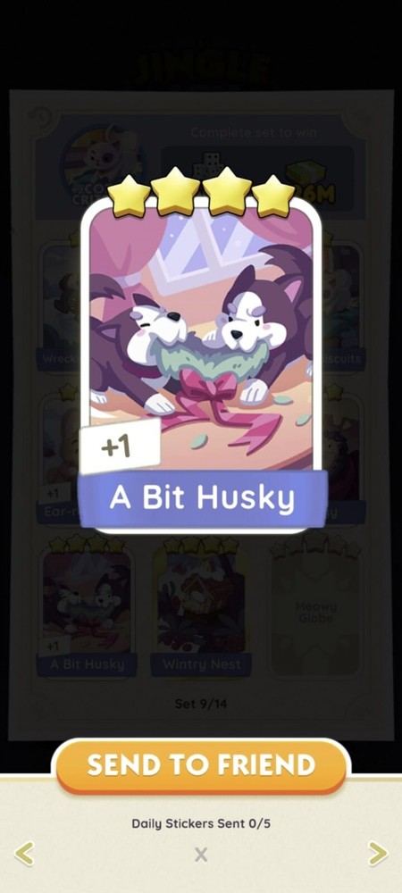 A Bit Husky- Jingle Joy- Monopoly Go -sticker 4 Star -Fast Sent -Affordable