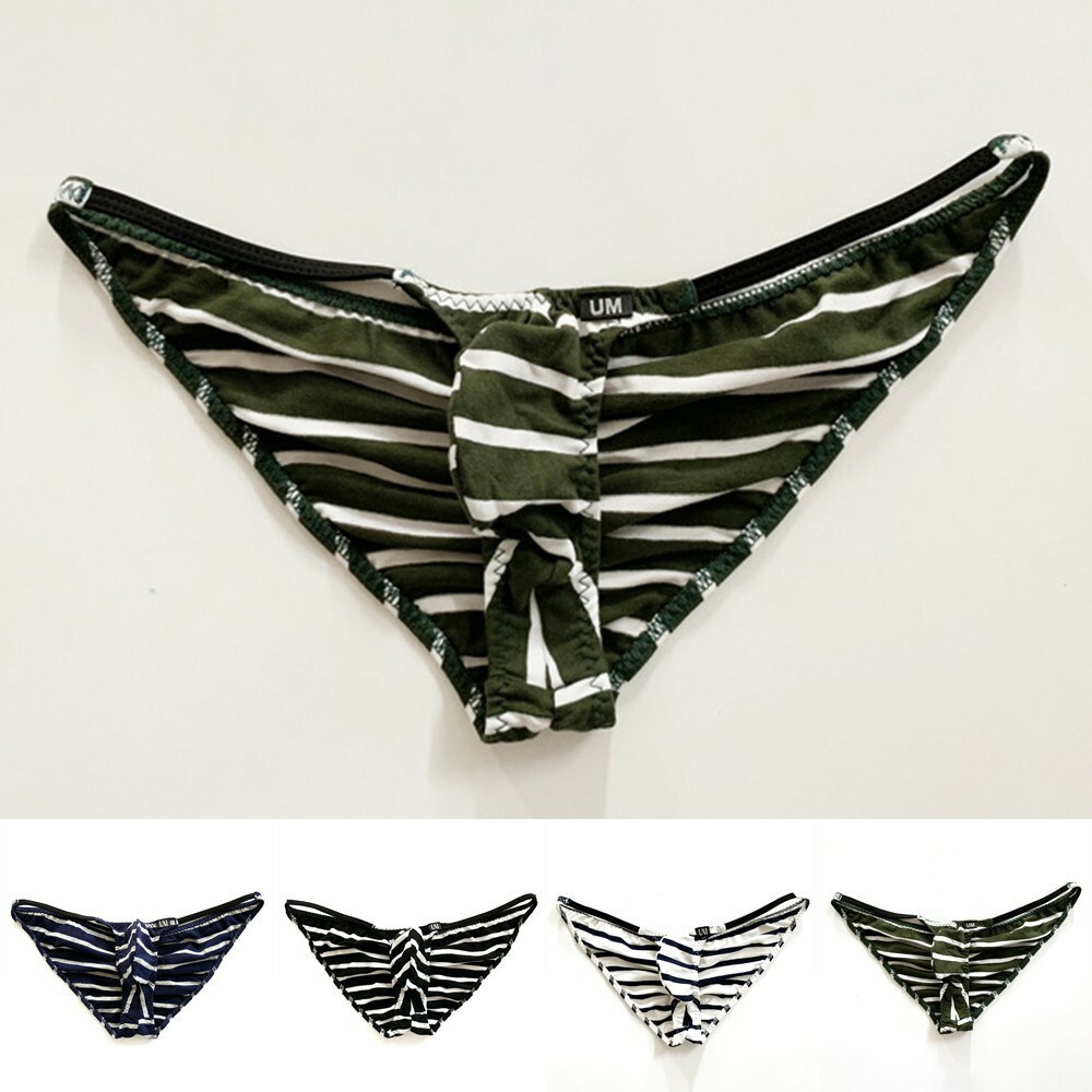 Men Sexy Low Rise Briefs Thong G-String T-Back Stripe Stretch Underwear Lingeri
