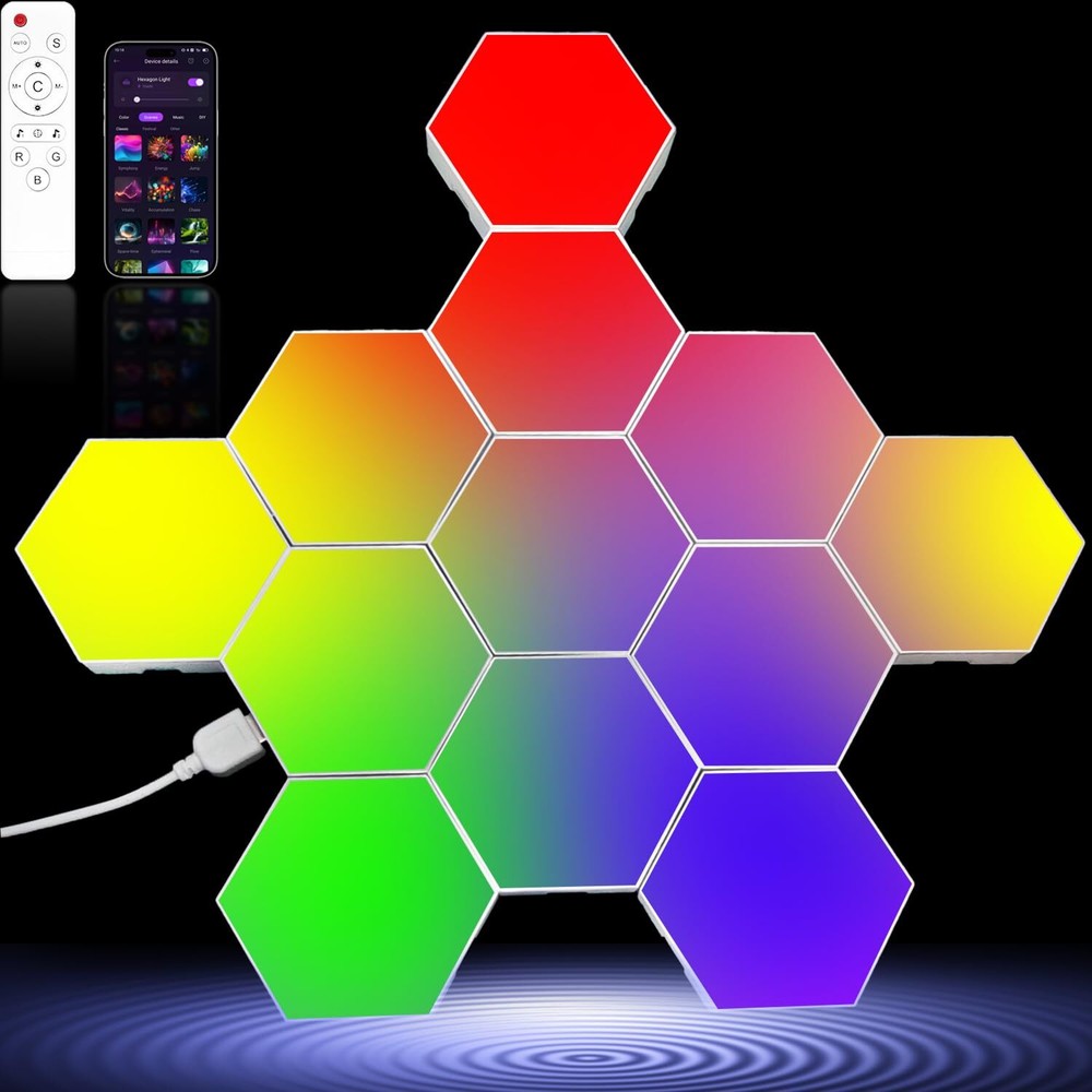 RGB Hexagon Wall Lights, 12 Pack Smart LED Panel Lights with App & Remote, Mu...