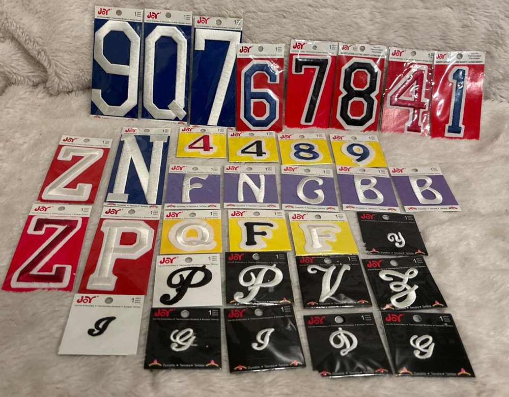 Joy Brand  Embroidery Sew Iron On Appliqué  22 Letters & 12 Numbers Variety Lot