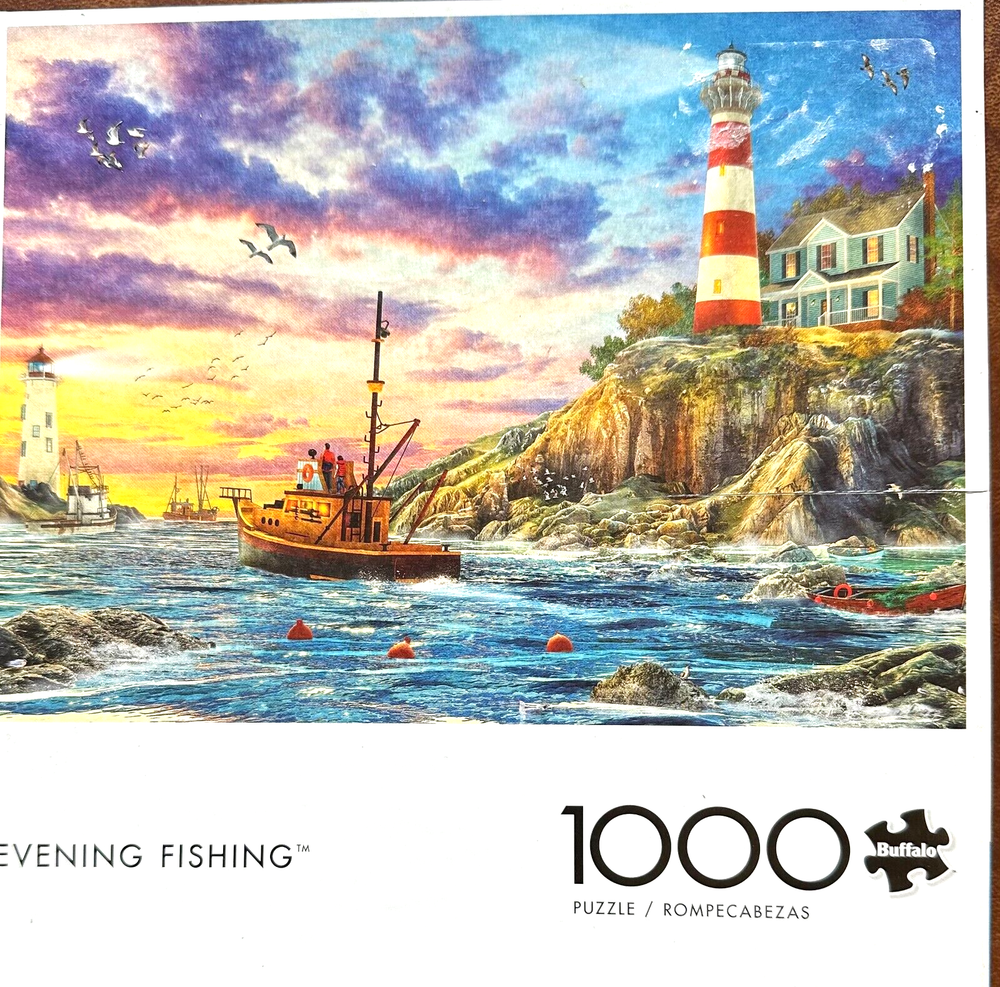Evening Fishing COMP 1000 pc Puzzle Lighthouses Trawlers Rocks Buoys Hillside