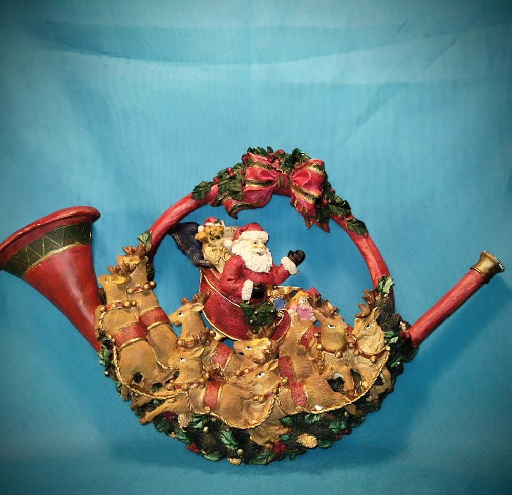 Beautiful Hand Painted Santa , sleigh And Reindeer Decoration