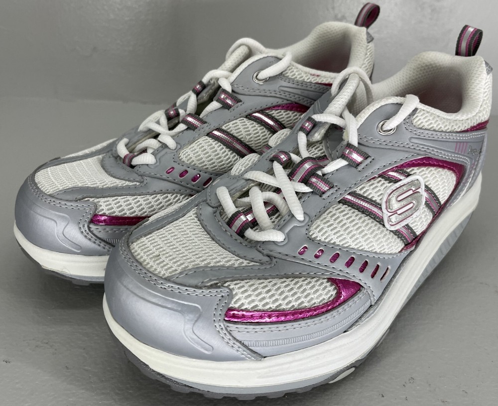 Women's Sketcher Shape-Ups 11814-SLHP Shoes Size 6.5 Color Grey White Pink