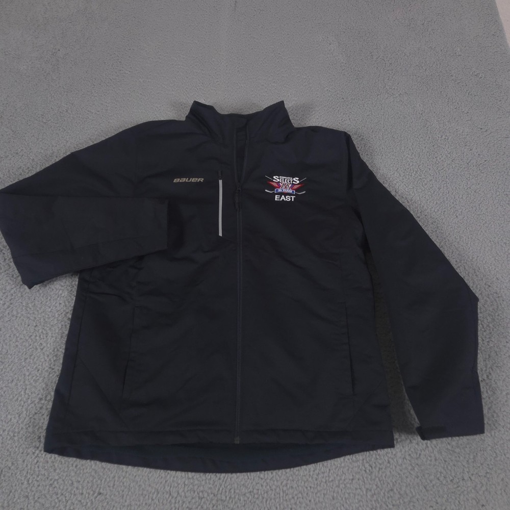Bauer Hockey Jacket Mens XL Black Team Fleece Warm Up Back Pocket Windbreaker