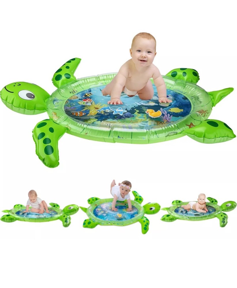 gebra Inflatable Tummy Time Water Mat Sea Turtle Shape Play Mat Toy for Baby Boy