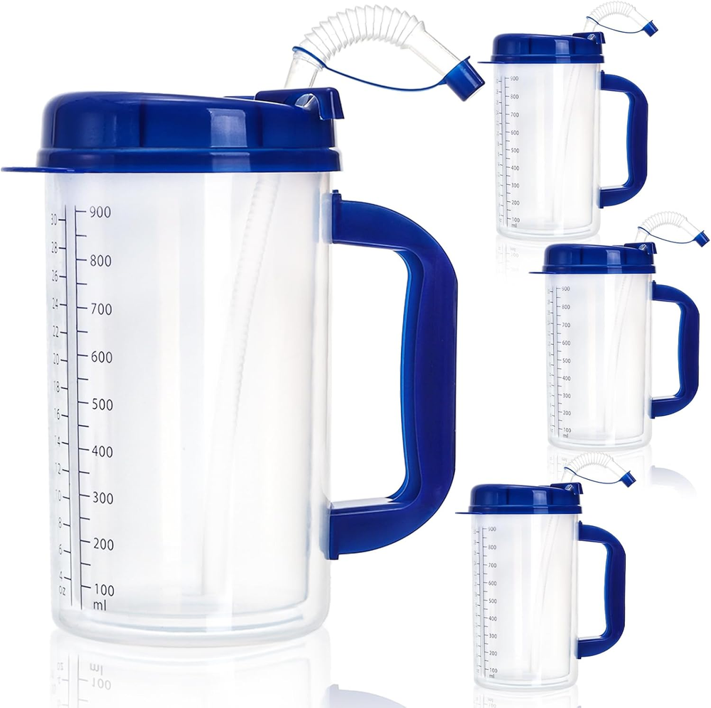 4 Pack Hospital Water Cup with Straw and Lid, 32 OZ Double-Walled Insulated H...