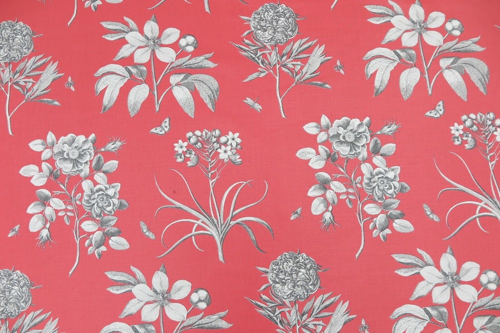 SANDERSON CURTAIN FABRIC Etchings & Roses 3.2 METRES CORAL METALLIC LINEN BLEND