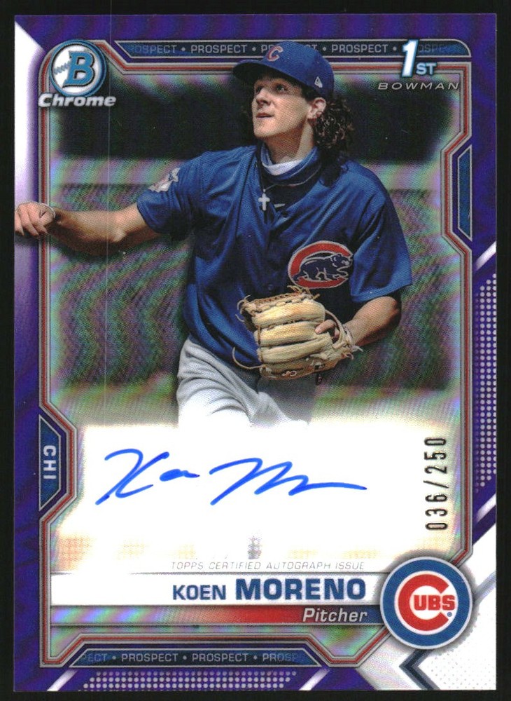 2021 Bowman Chrome Prospect Autographs Purple Refractor #CPAKMO Koen Moreno /250