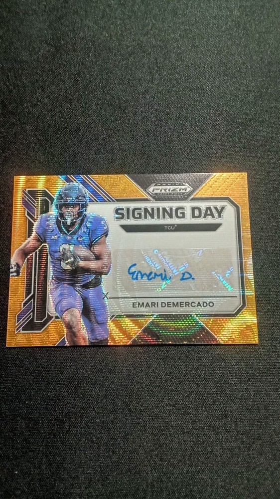2023 Prizm Draft Picks Emari Demercado Signing Day Orange Wave Autographed 05/75