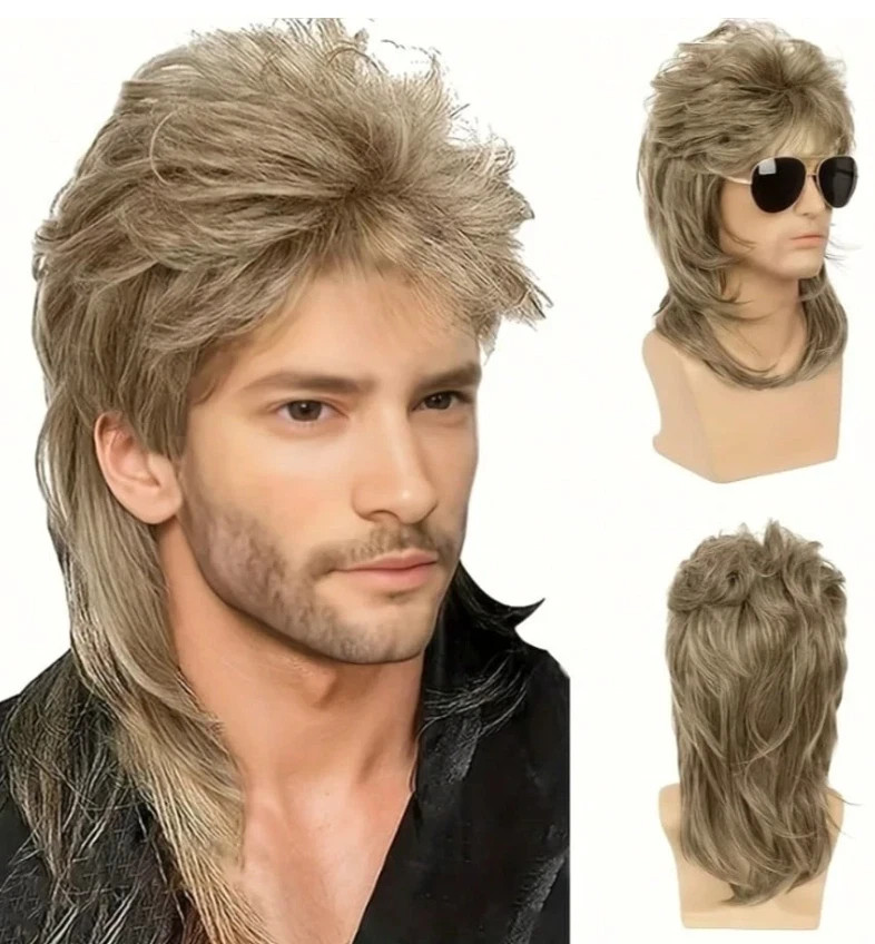 Mullet Wigs For Men 80s Costumes Fancy Party Accessory Cosplay Wig