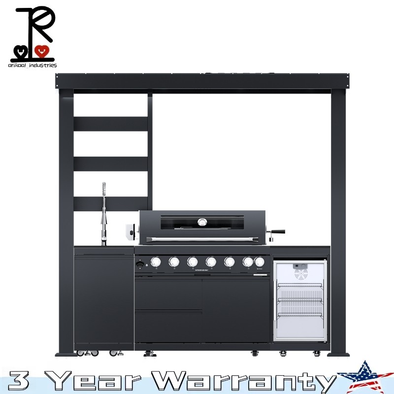 6-Burner 85000BTU Gas Deluxe Outdoor Kitchen Bar BBQ Island Grill w/Cooler &Roof