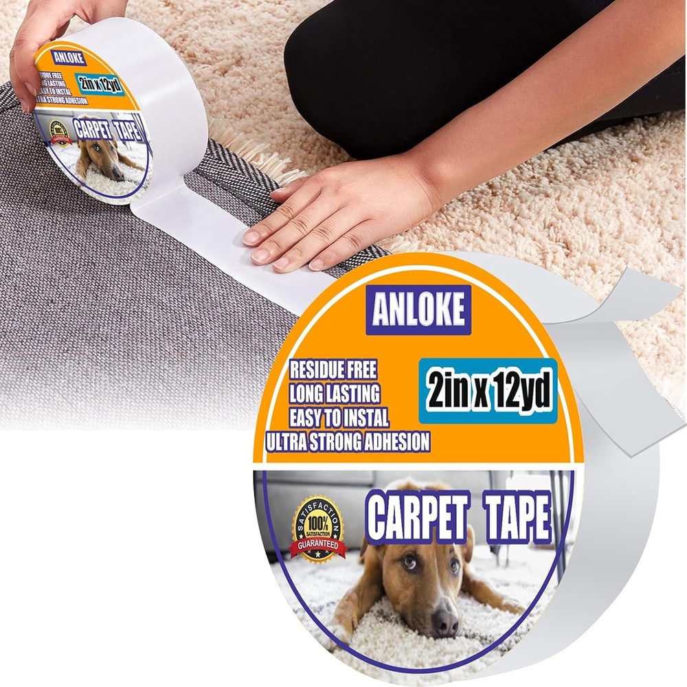 Double Sided Carpet Tape for Area Rugs -Rug 2 Inch x 12 Yards - White