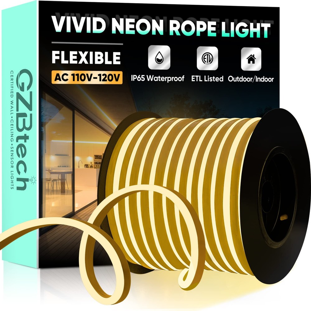 Flexible LED Neon Rope Lights 132FT Waterproof 120V Strip Light 120 LEDs