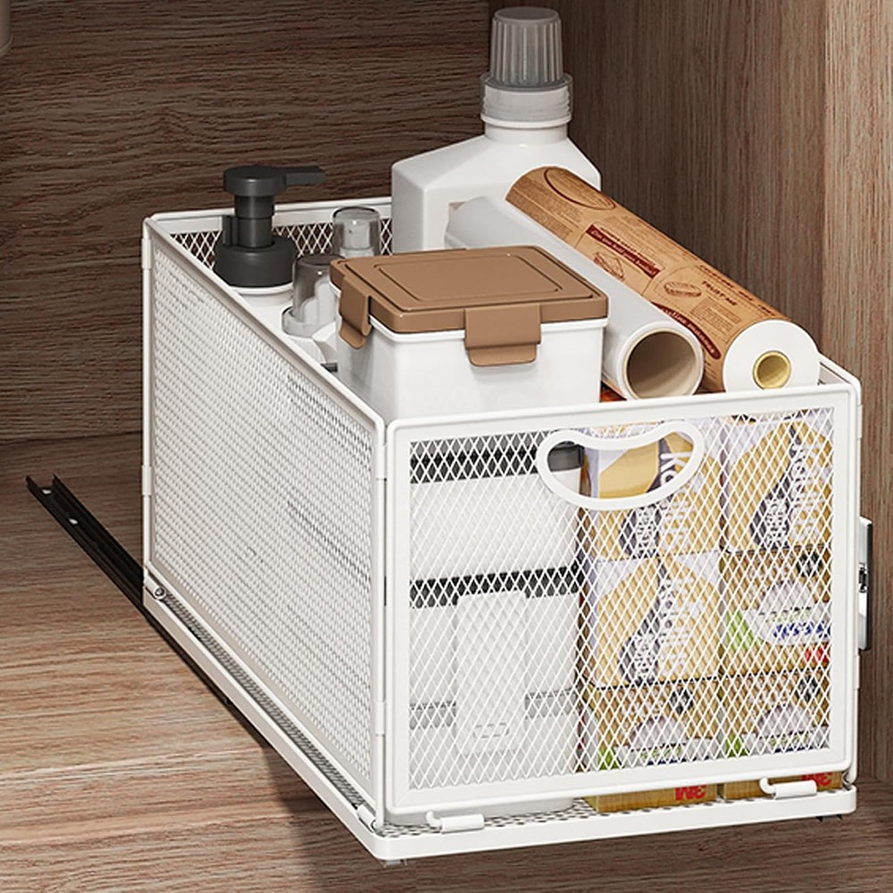 White Metal Pull-Out Cabinet Organizer 15.7