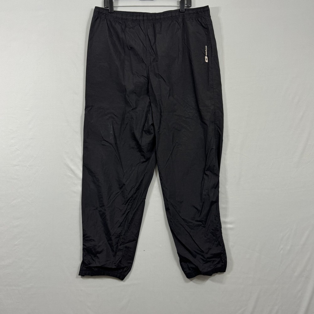 Reebok Pants Mens Large Black Nylon Windbreaker Track Athletic Lined Zip Cuffs