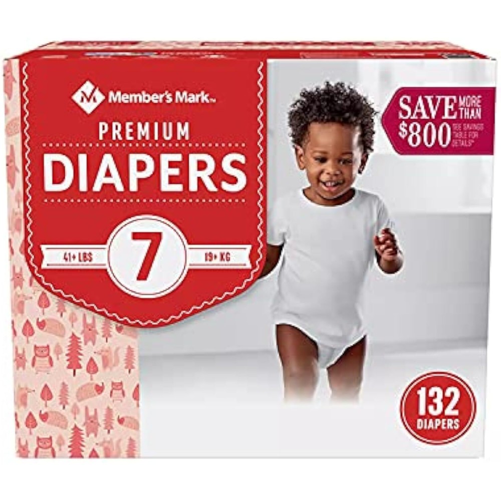 Members Mark Premium Baby Diapers Size 7 (41+ Pounds), 132 Count