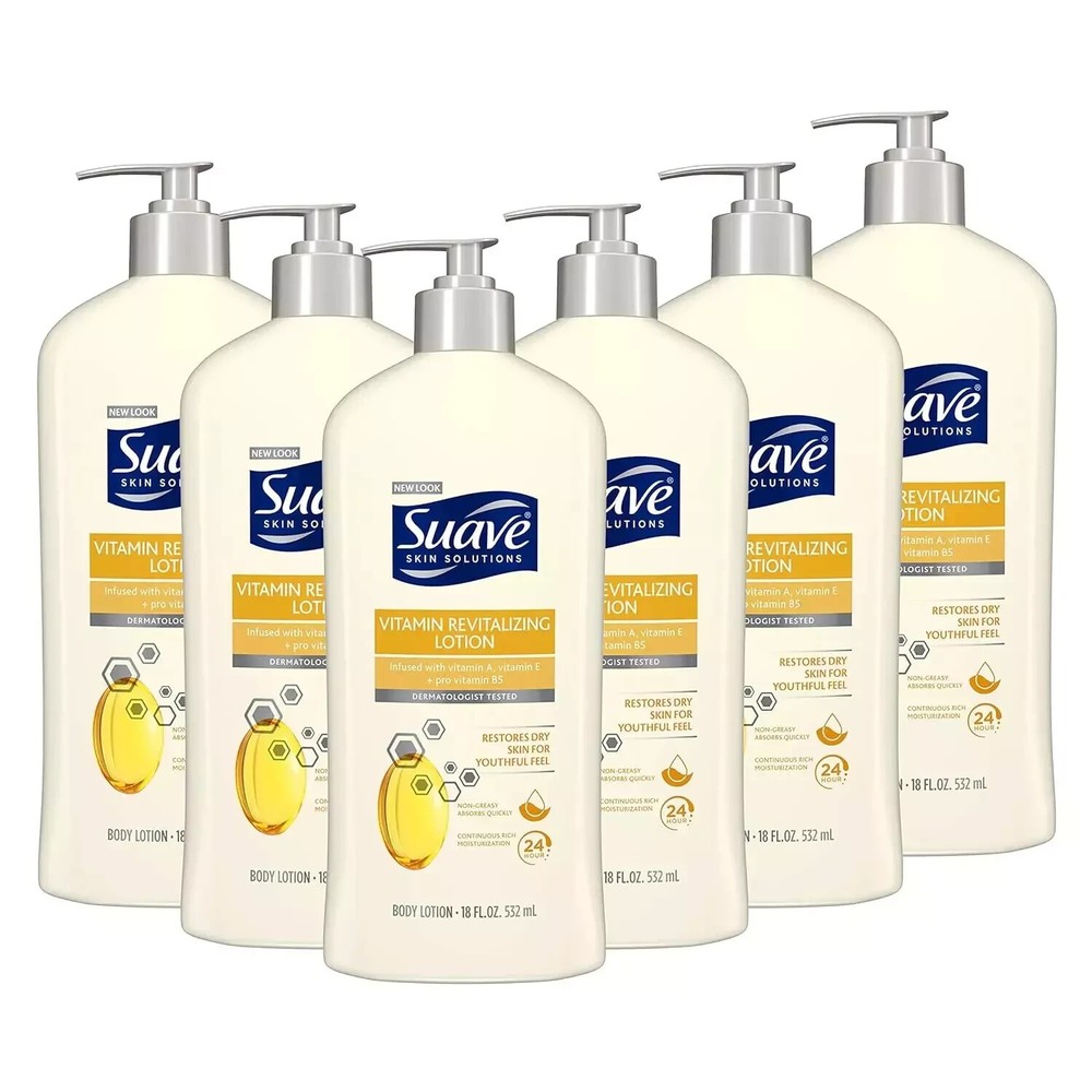 Suave Skin Solutions Body Lotion Revitalizing with Vitamin E, 18 Fl Oz (Pack of