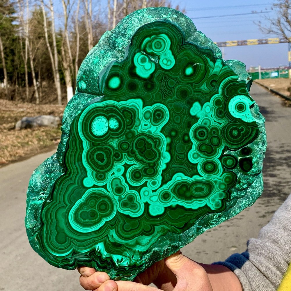 18.26LB Natural glossy Malachite transparent cluster rough mineral sample