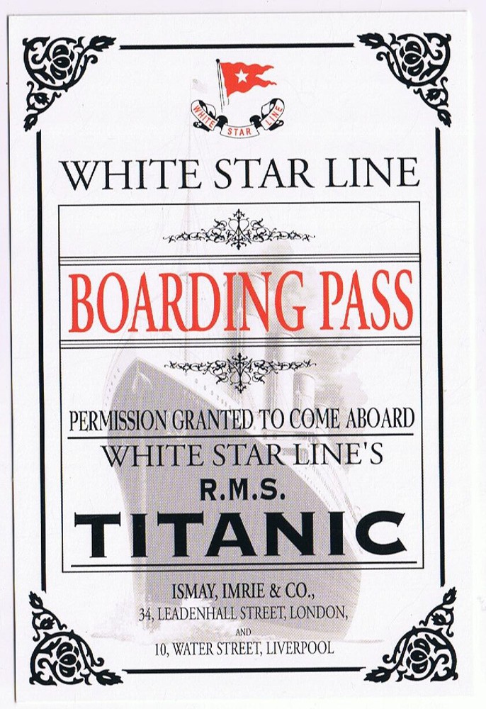Titanic White Star Line Boarding Pass Postcard Vintage Souvenir