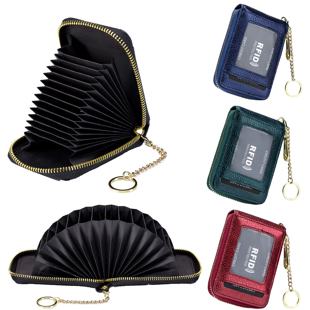 RFID Blocking Leather Zipper Wallet for Men Women with Multi-Card Slots