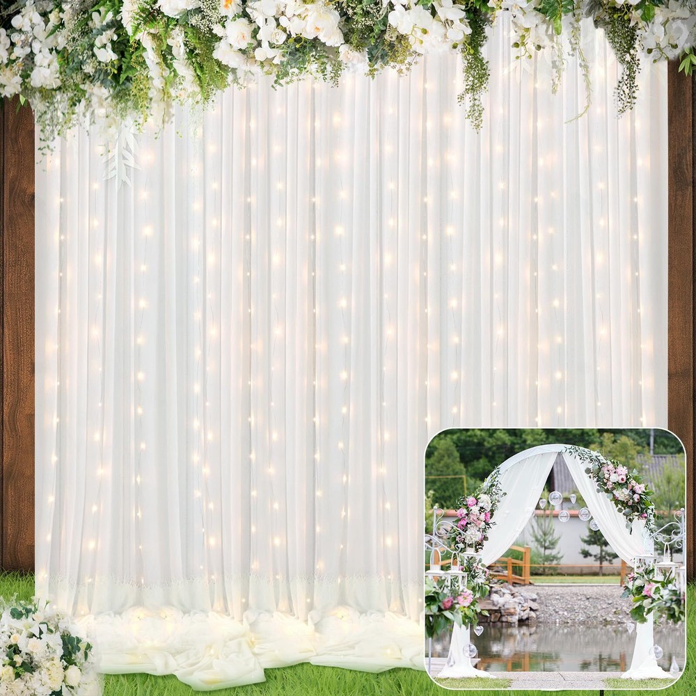 White Backdrop Curtains with Lights 5x10ft Wedding Party LED Decor 2 Pack