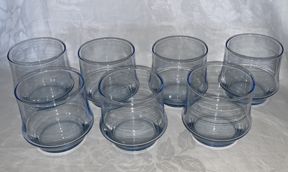 7 Libbey Glass Lt Blue Azure Impromptu 10 oz Rocks Glasses Retro Barware VTG
